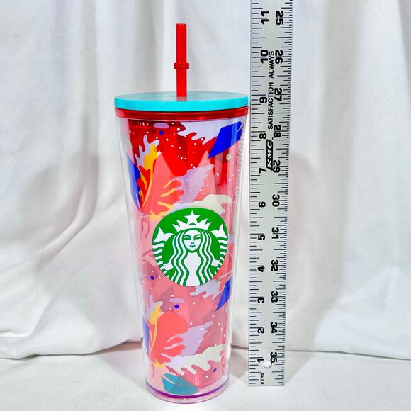Starbucks Hibiscus Leaf Red Acrylic Cold Cup Tumbler 24 oz Venti 2020 New - Picture 8 of 8